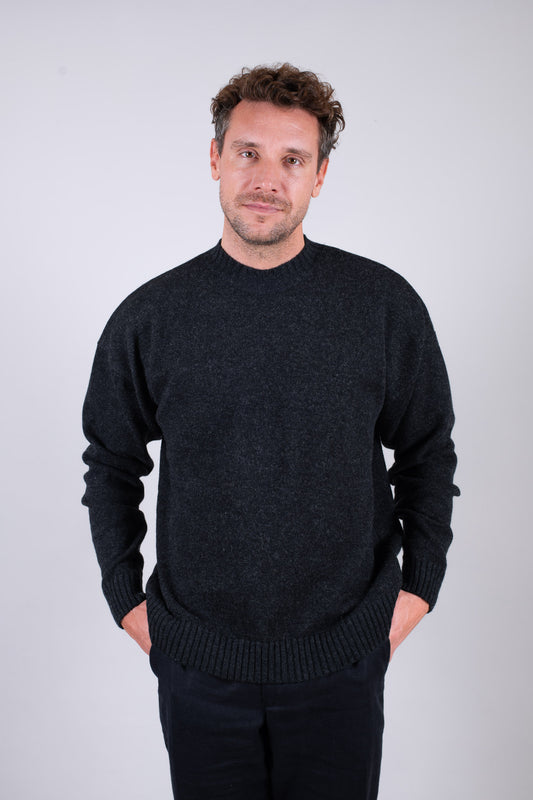 Pánský vlněný svetr crewneck Regular fit - Dark gray