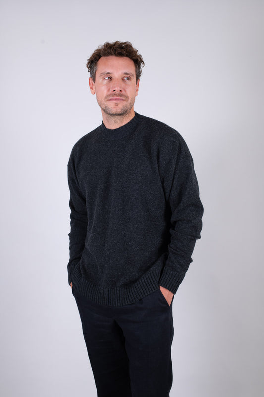 Pánský vlněný svetr crewneck Regular fit - Dark gray