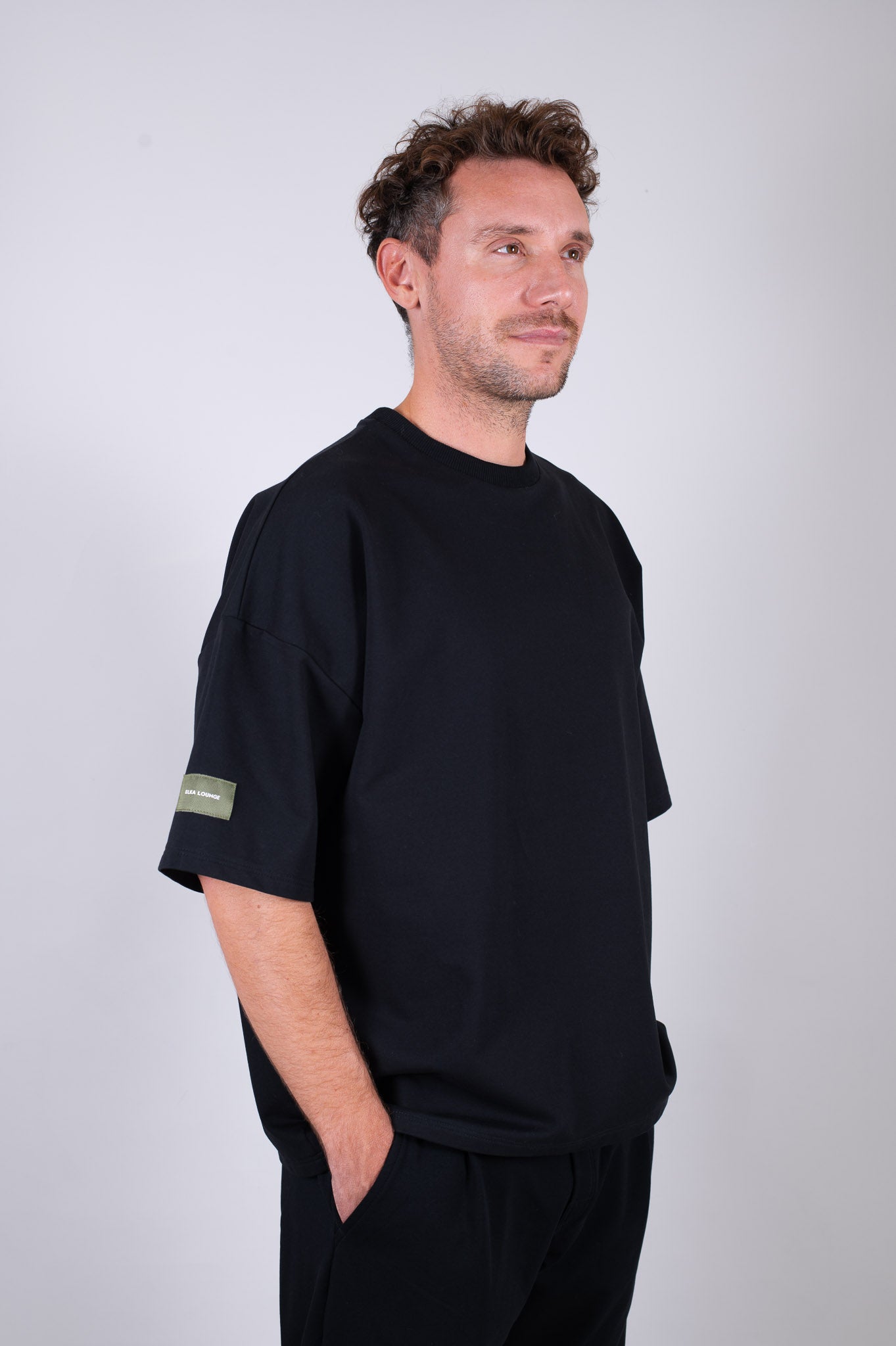 Męska bluzka typu sweatshirt z biobawełny Black - loose fit