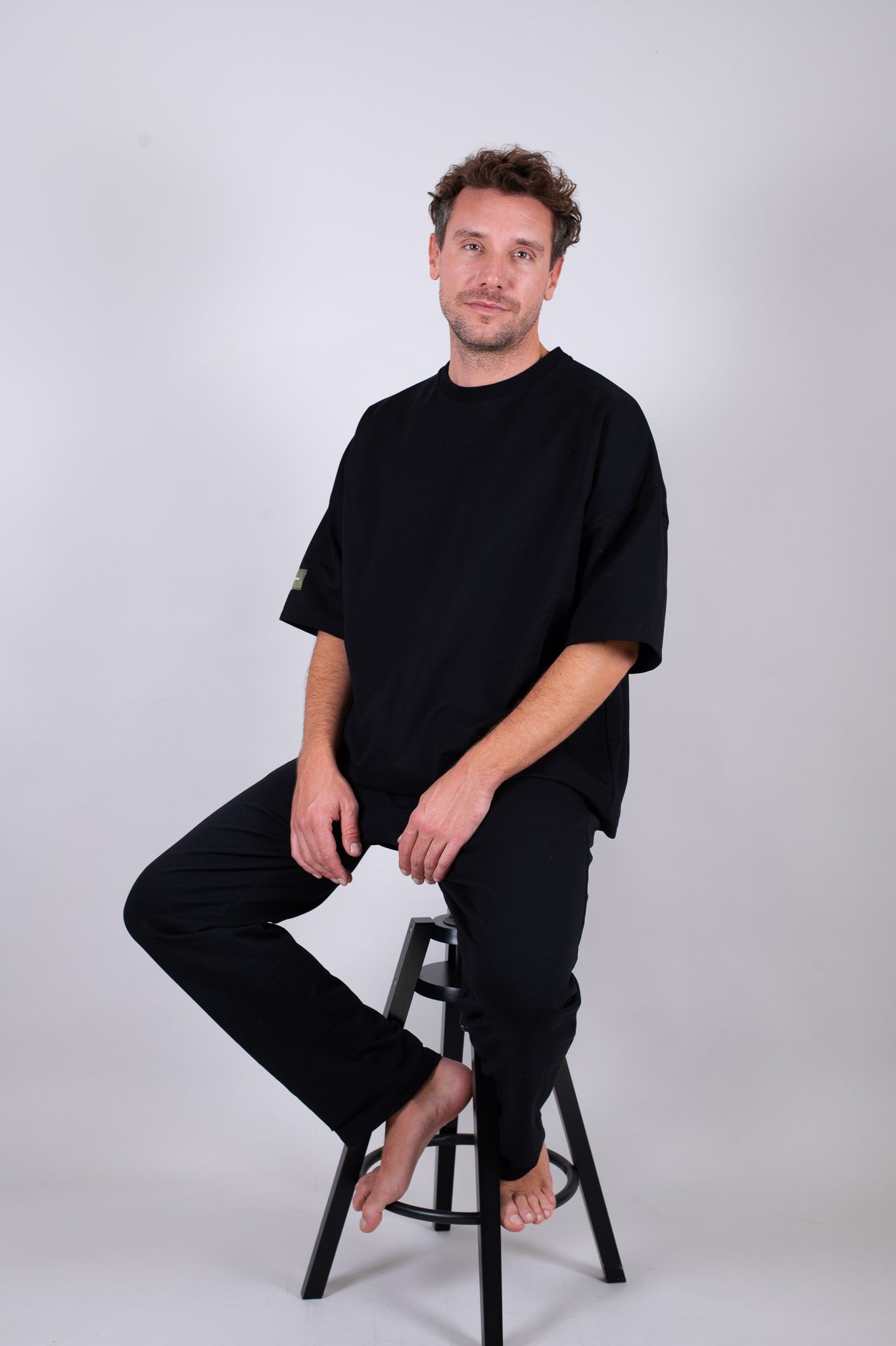 Men spodnie dresowe wide bawełna organiczna Black - Straight-leg