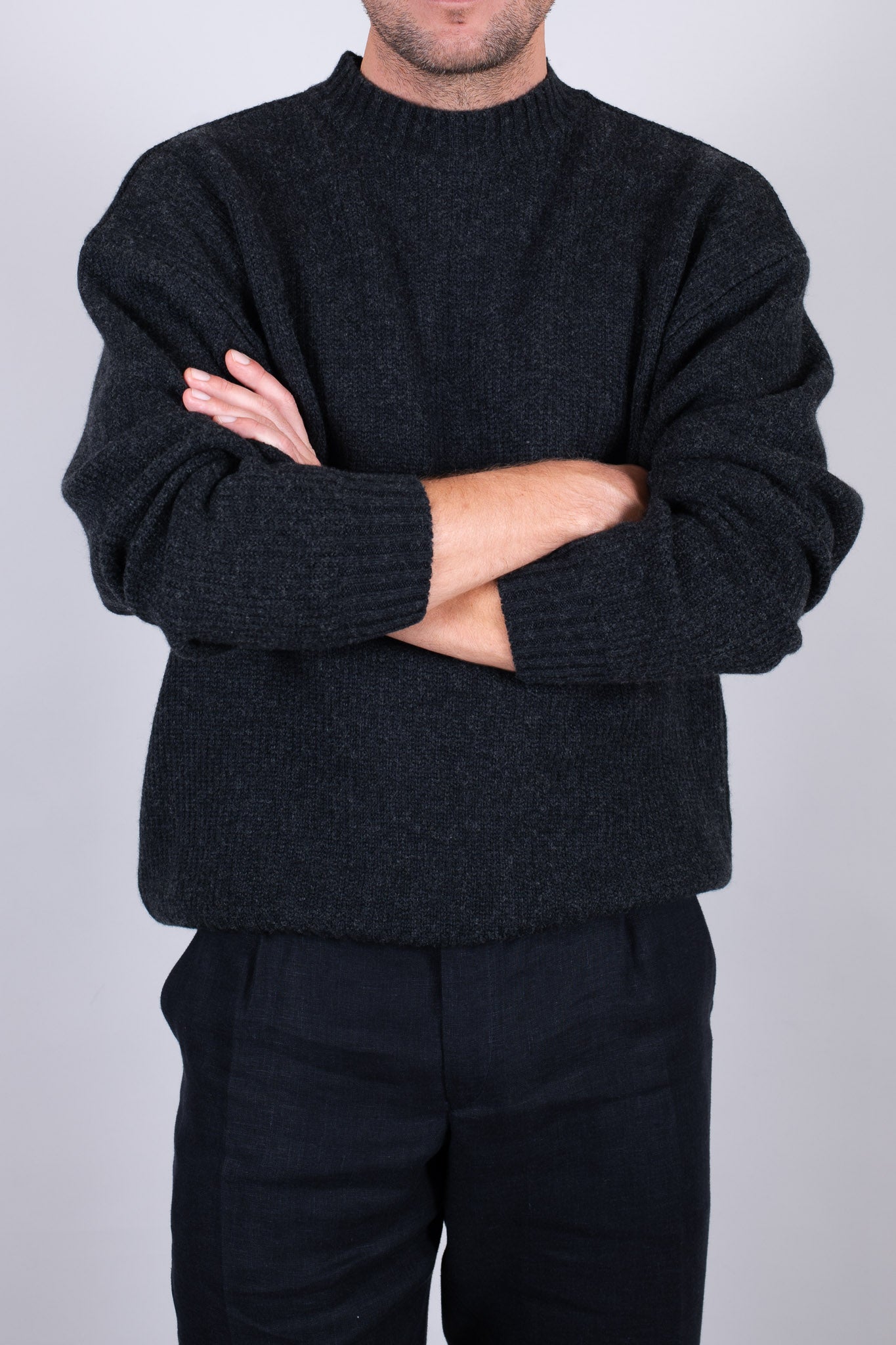 Pánský vlněný svetr knit Loose fit - Dark gray