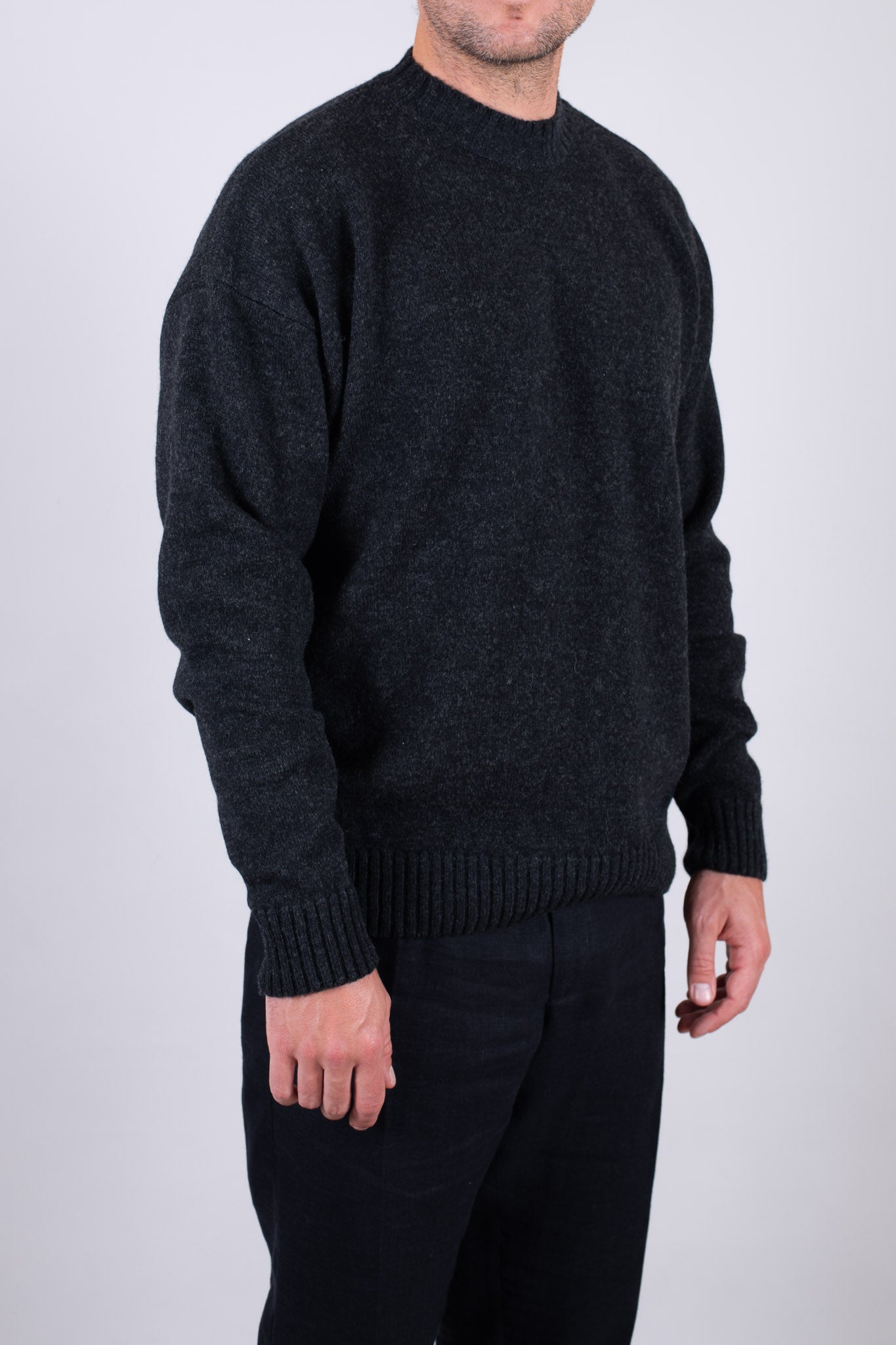 Pánský vlněný svetr crewneck Regular fit - Dark gray