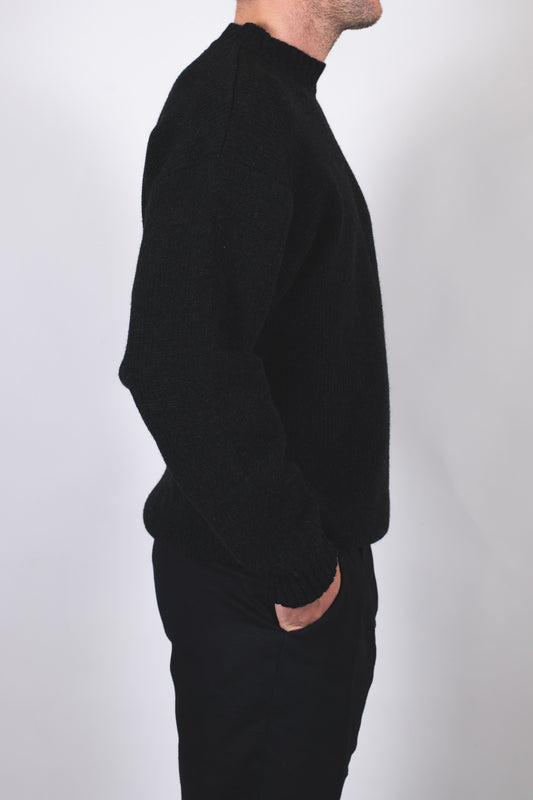 Men’s Knitted Wool Sweater Loose Fit – Dark Gray