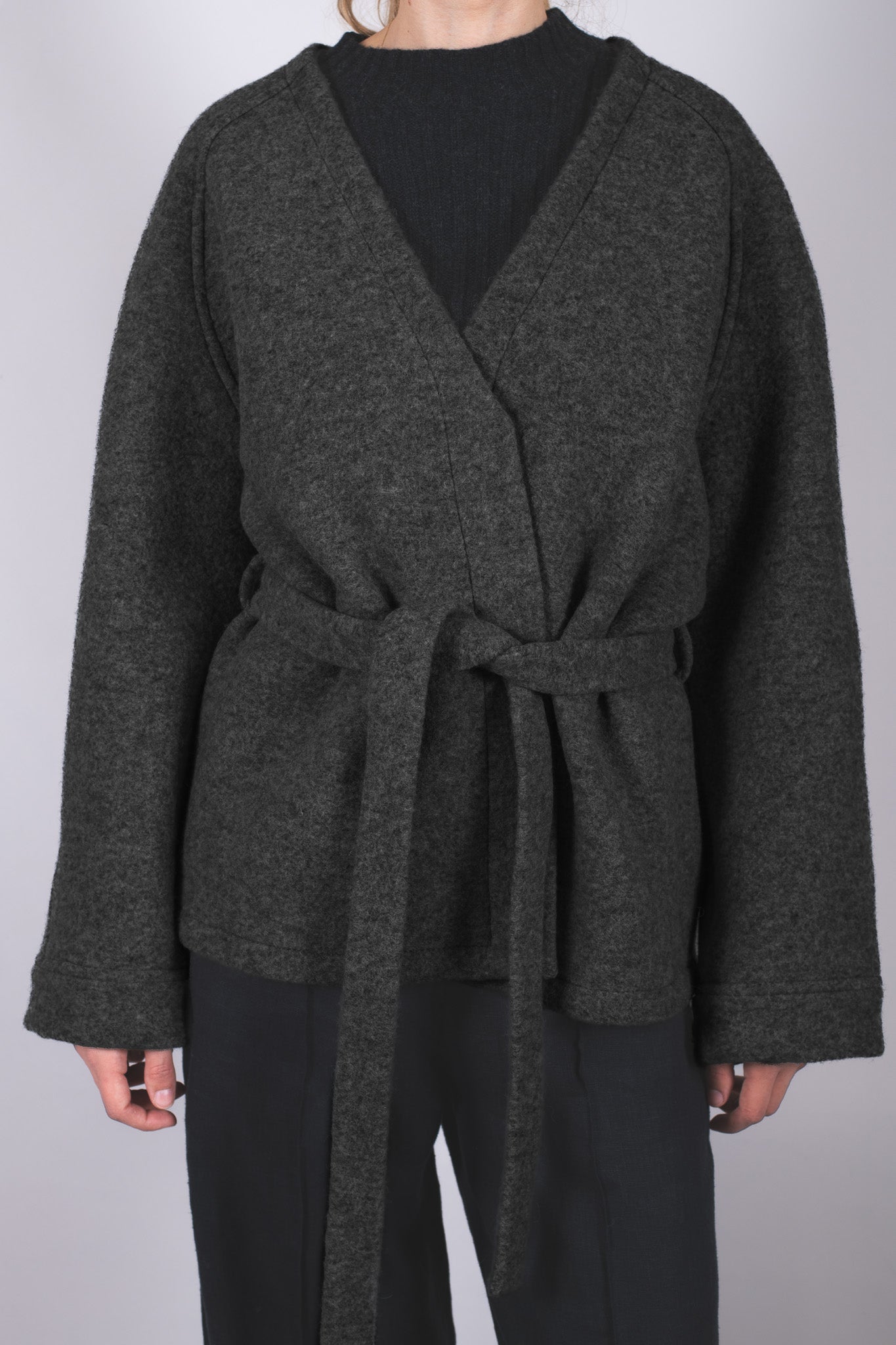 Dámský vlněný kabát Loose fit - Dark gray