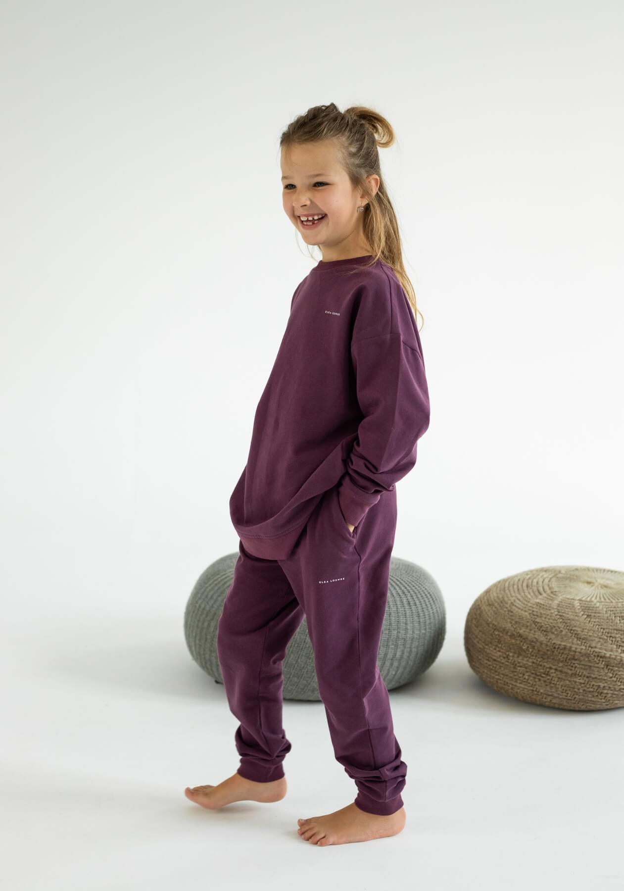 Dětské teplákové kalhoty z biobavlny Purple - Oversized
