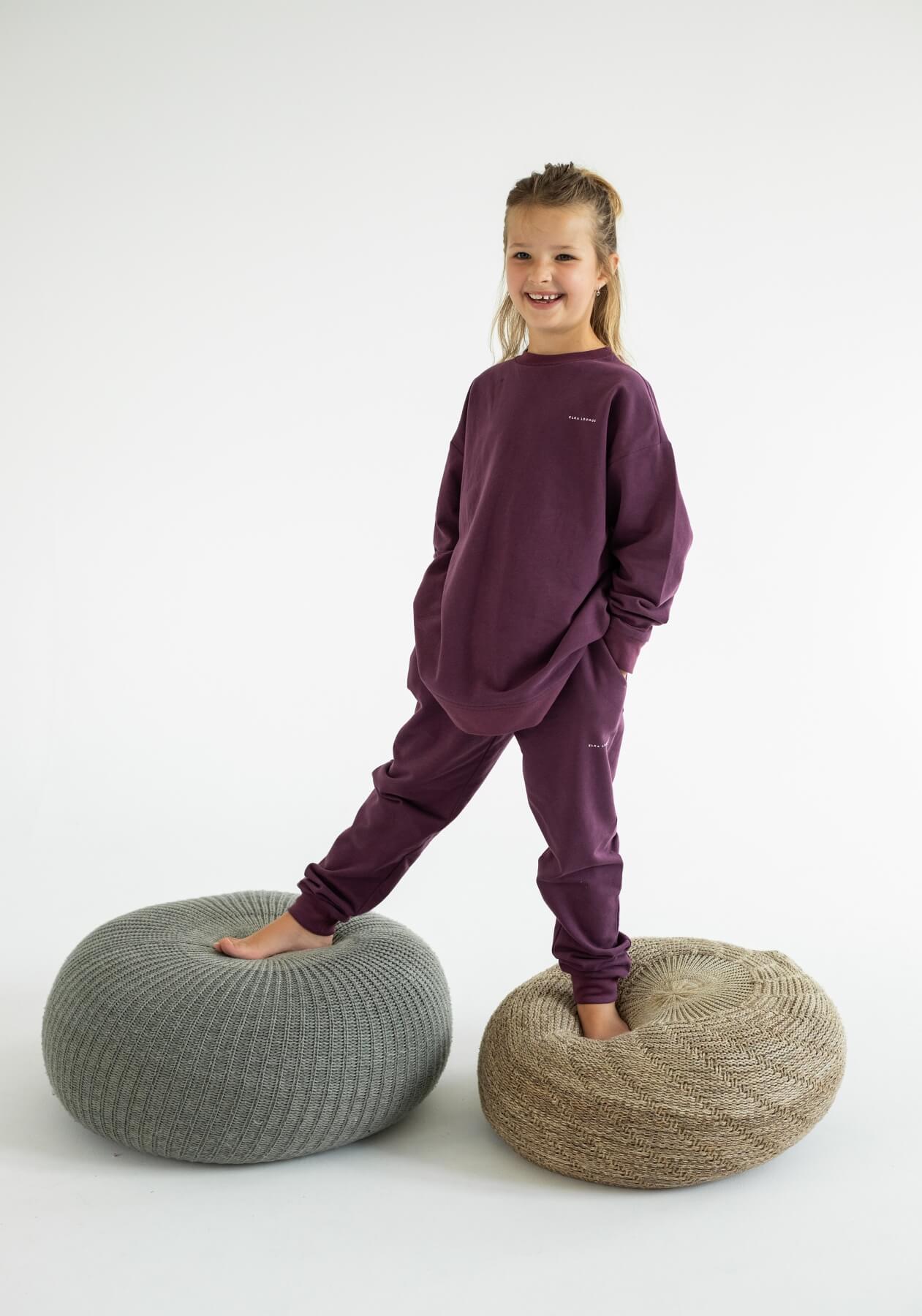 Dětské teplákové kalhoty z biobavlny Purple - Oversized