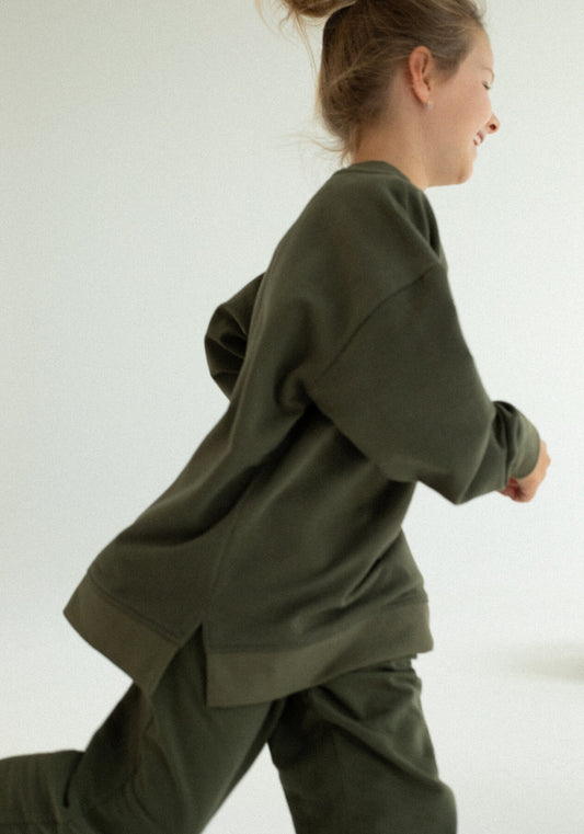 Children's hoodie organic cotton Moss green - Oversized