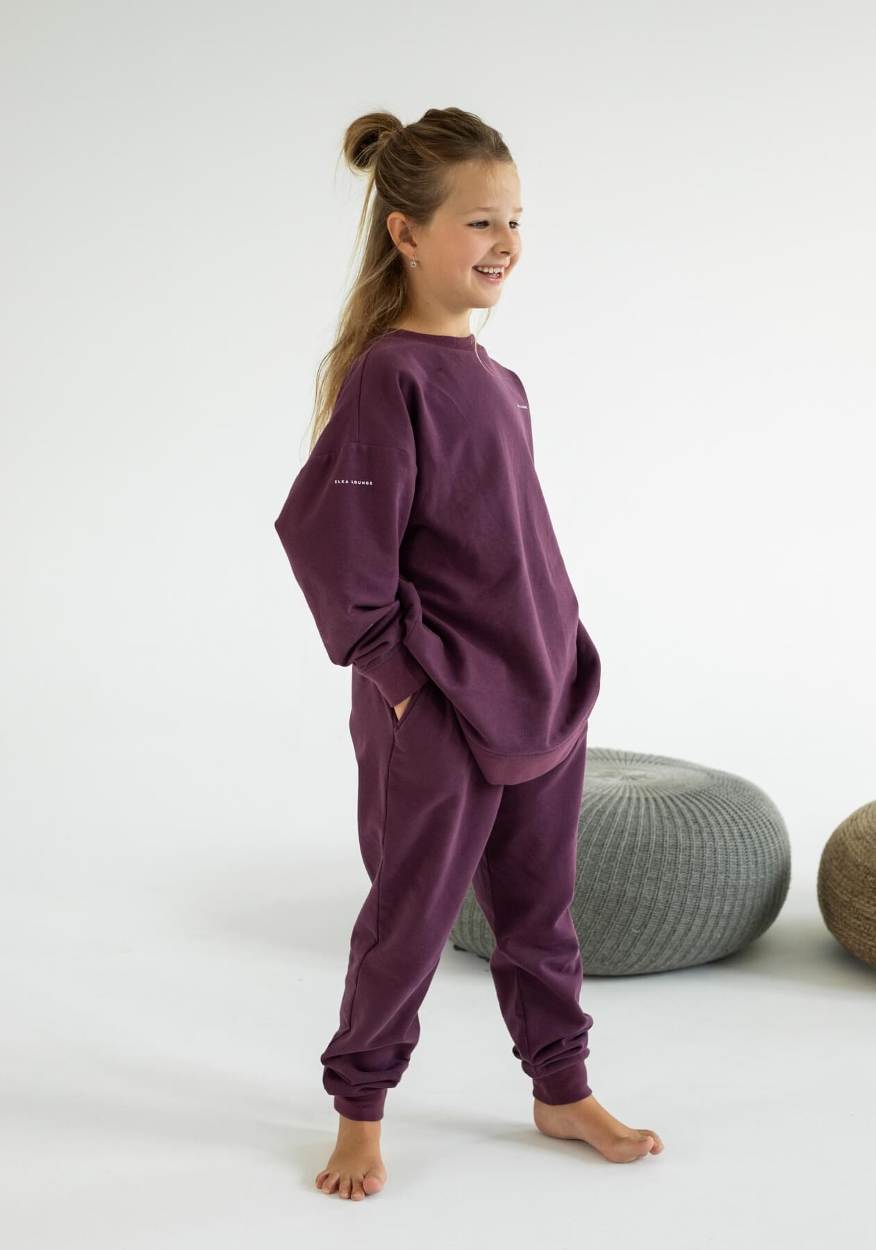 Detská mikina bez kapucne z biobavlny Purple - Oversized