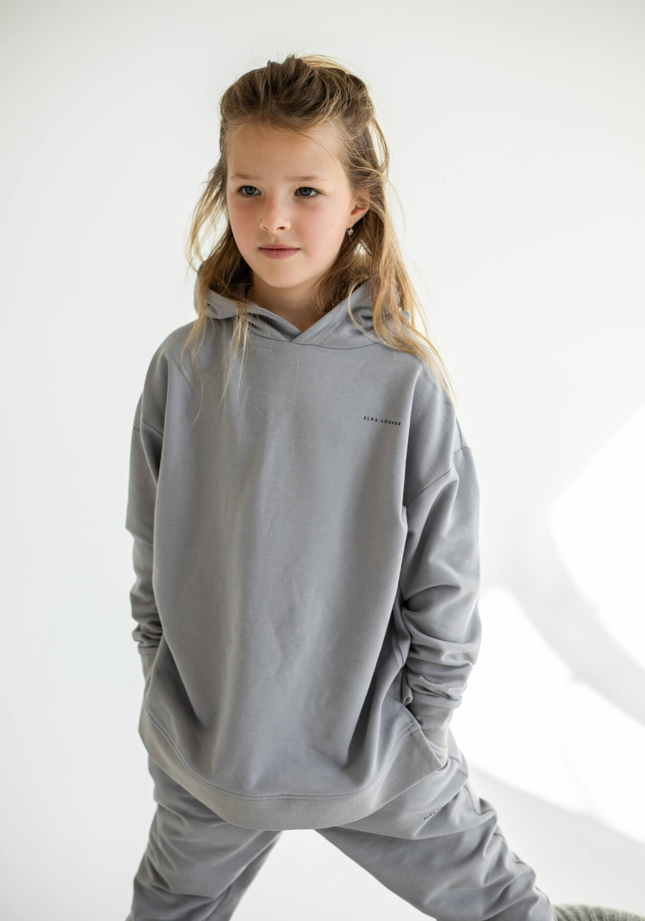 Dětská mikina s kapucí z biobavlny Light gray - Oversized