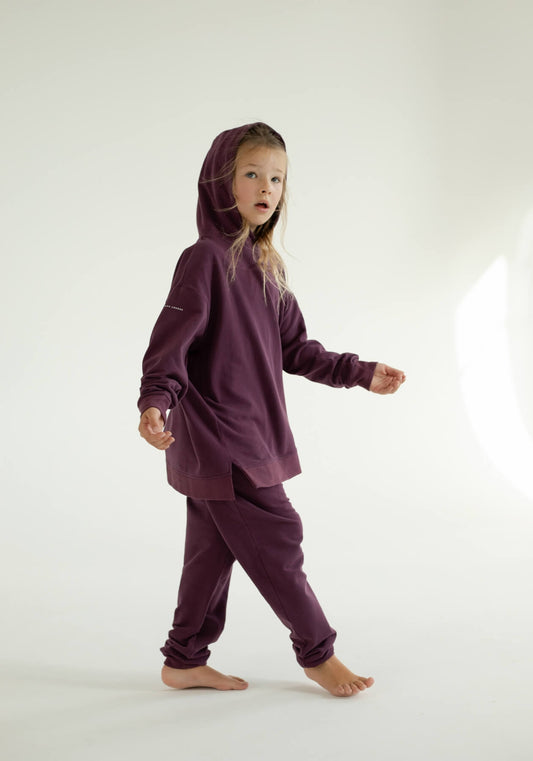 Dětská mikina s kapucí z biobavlny Purple - Oversized