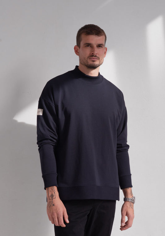 Pánská Mikina High neck Deep blue - Loose fit