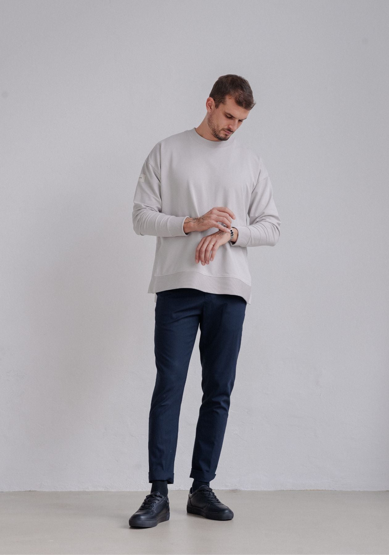 Men Sweatshirt Classic organic cotton Pearl gray - Loose fit