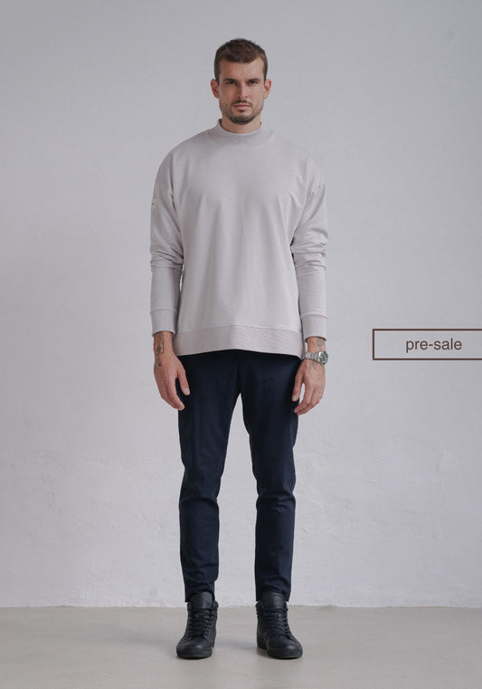 Men Sweatshirt High neck organic cotton Pearl gray - Loose fit