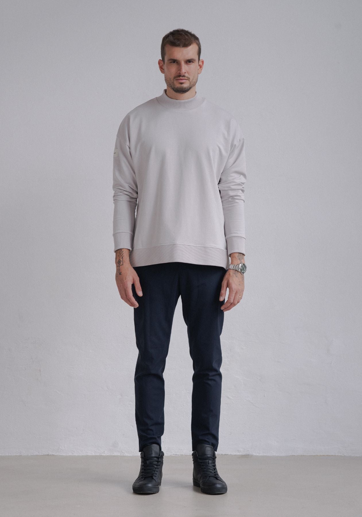 Men Sweatshirt High neck organic cotton Pearl gray - Loose fit