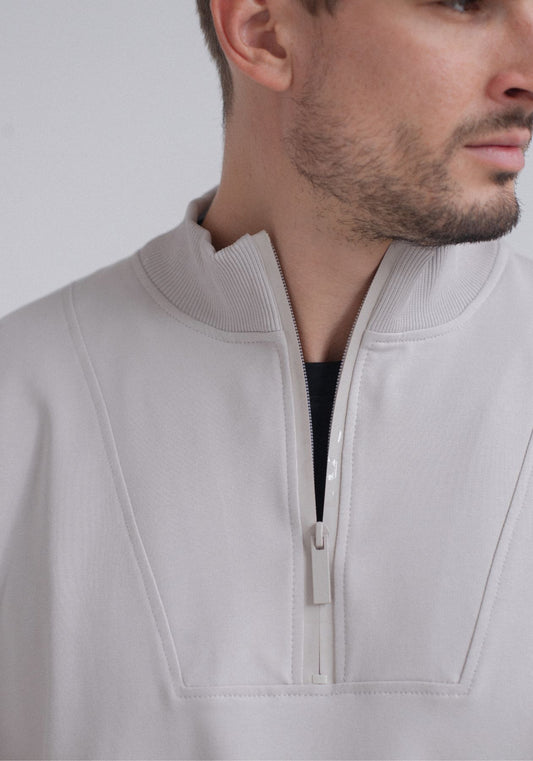 Men Sweatshirt zip-up organic cotton Pearl gray - Loose fit