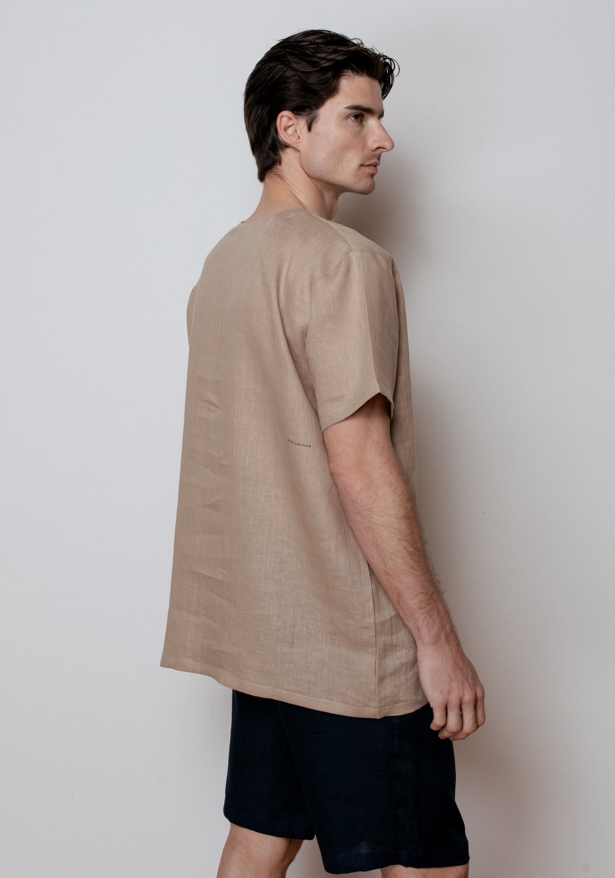 Pánske ľanové tričko regular - Beige Natural