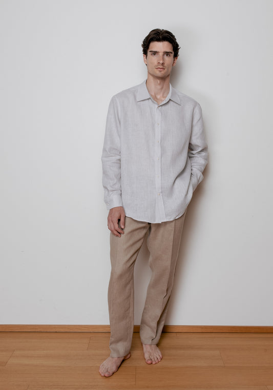 Pánské lněné kalhoty Loose-fit - Beige Natural
