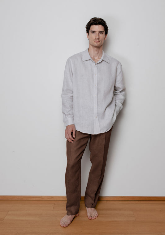 Men's Loose-fit Linen Pants - Brown