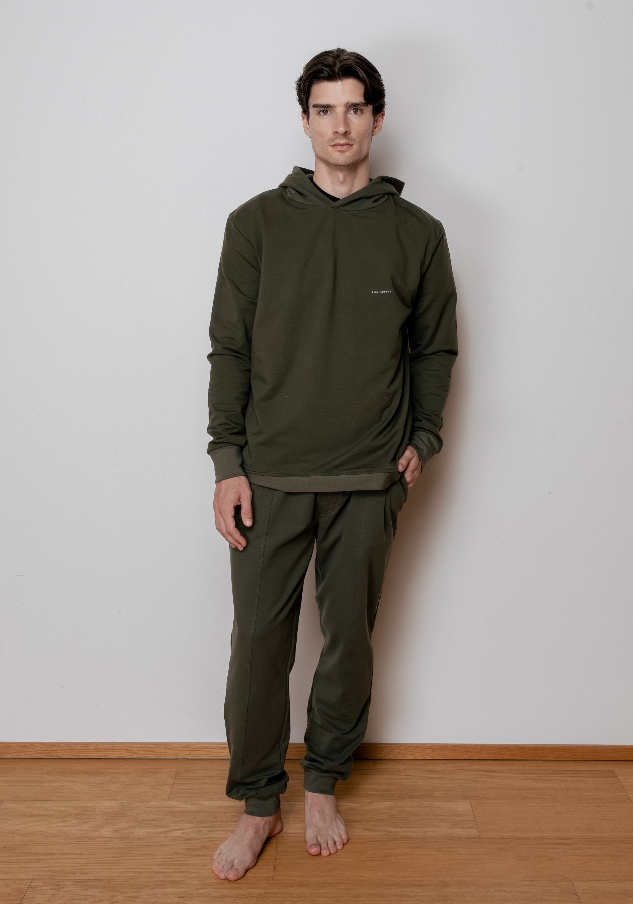 Men sweatpants organic cotton Moss green brushed - loose fit