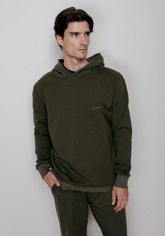 Męska bluza z kapturem bawełna organiczna Moss green brushed - regular update
