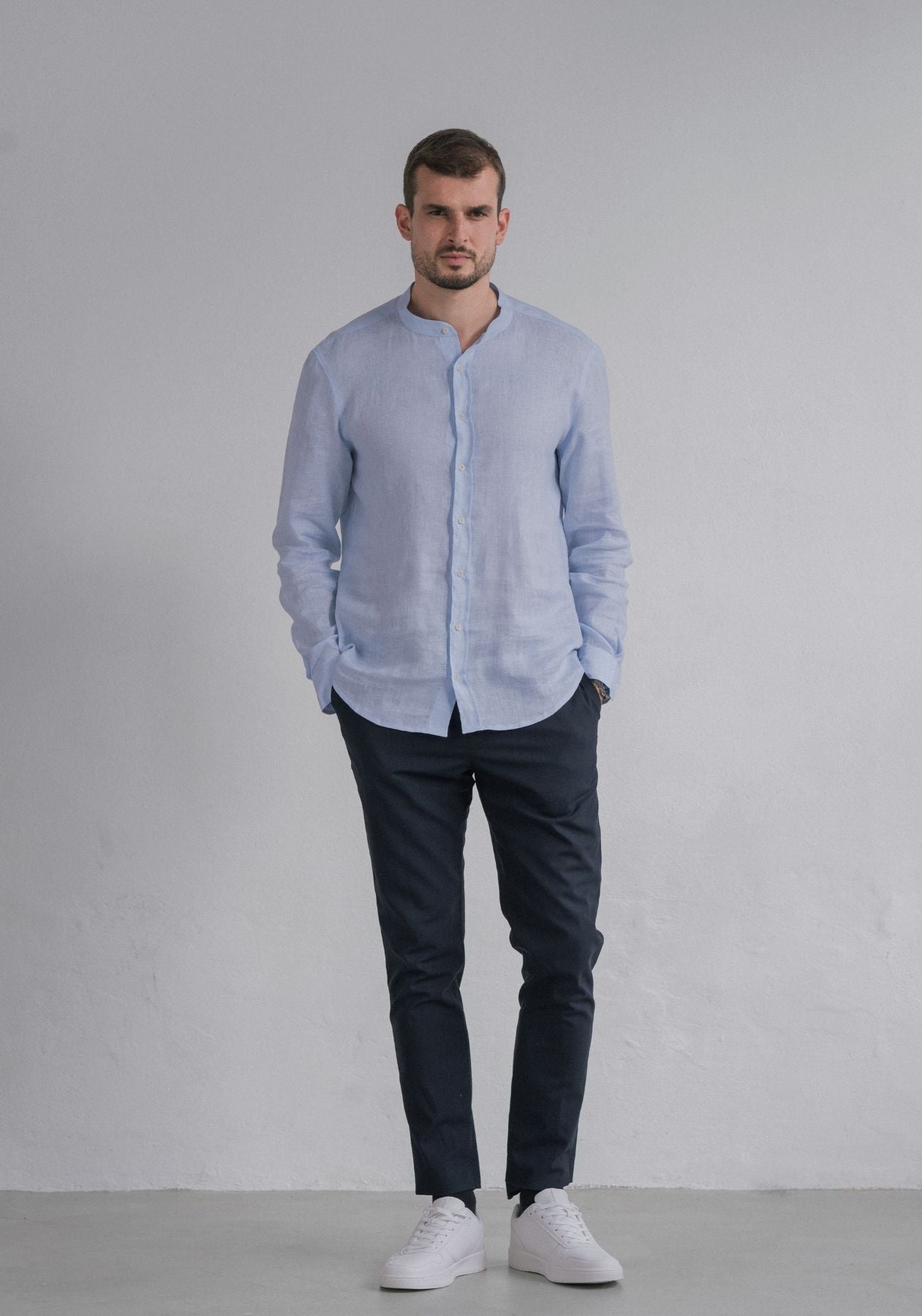 Men linen shirt Light blue