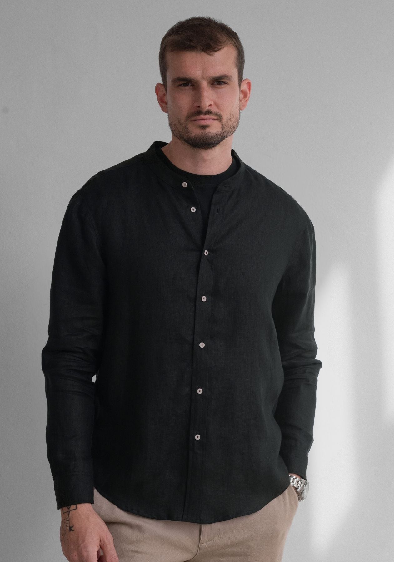 Men linen shirt Black