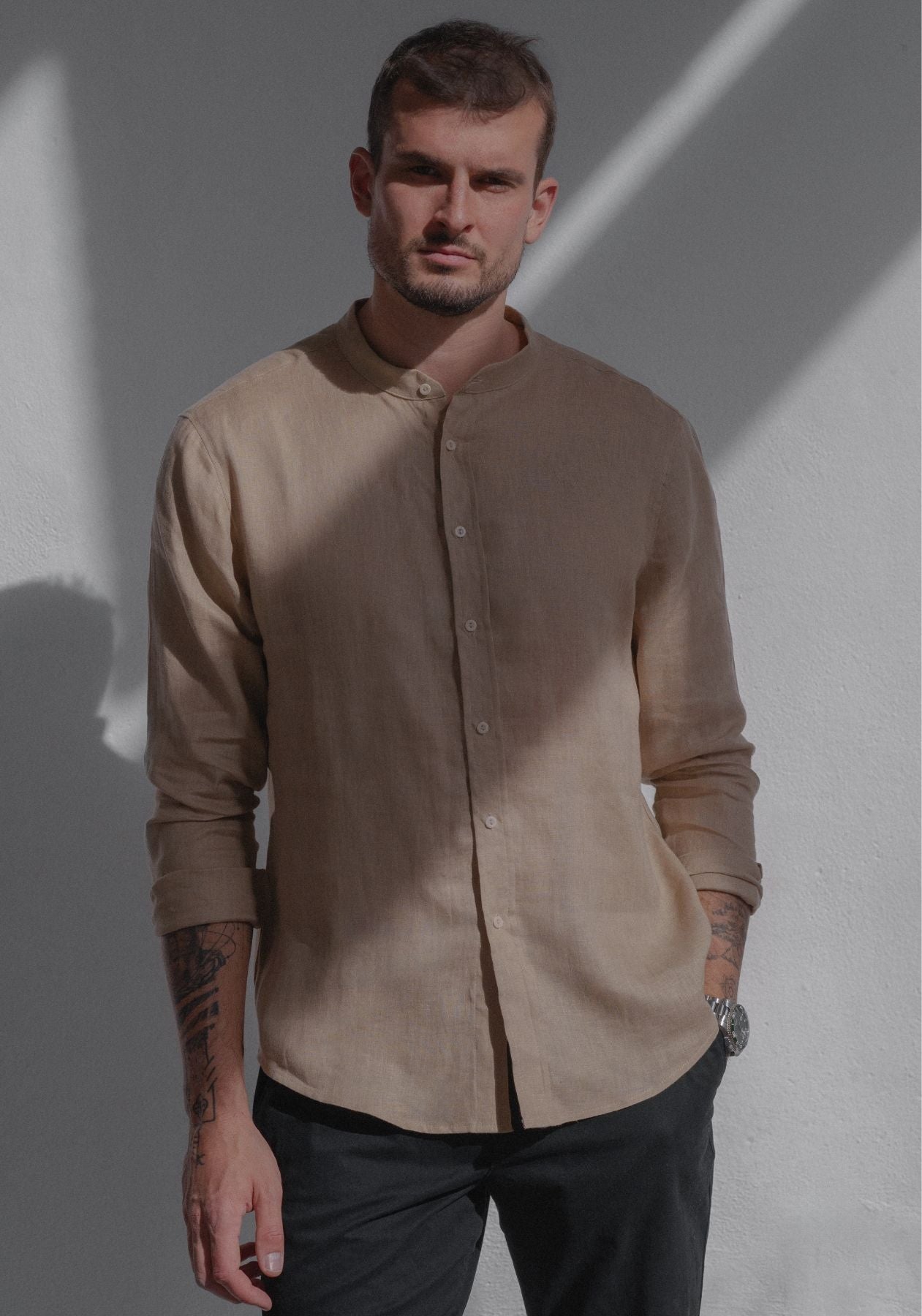 Men linen shirt Beige natural