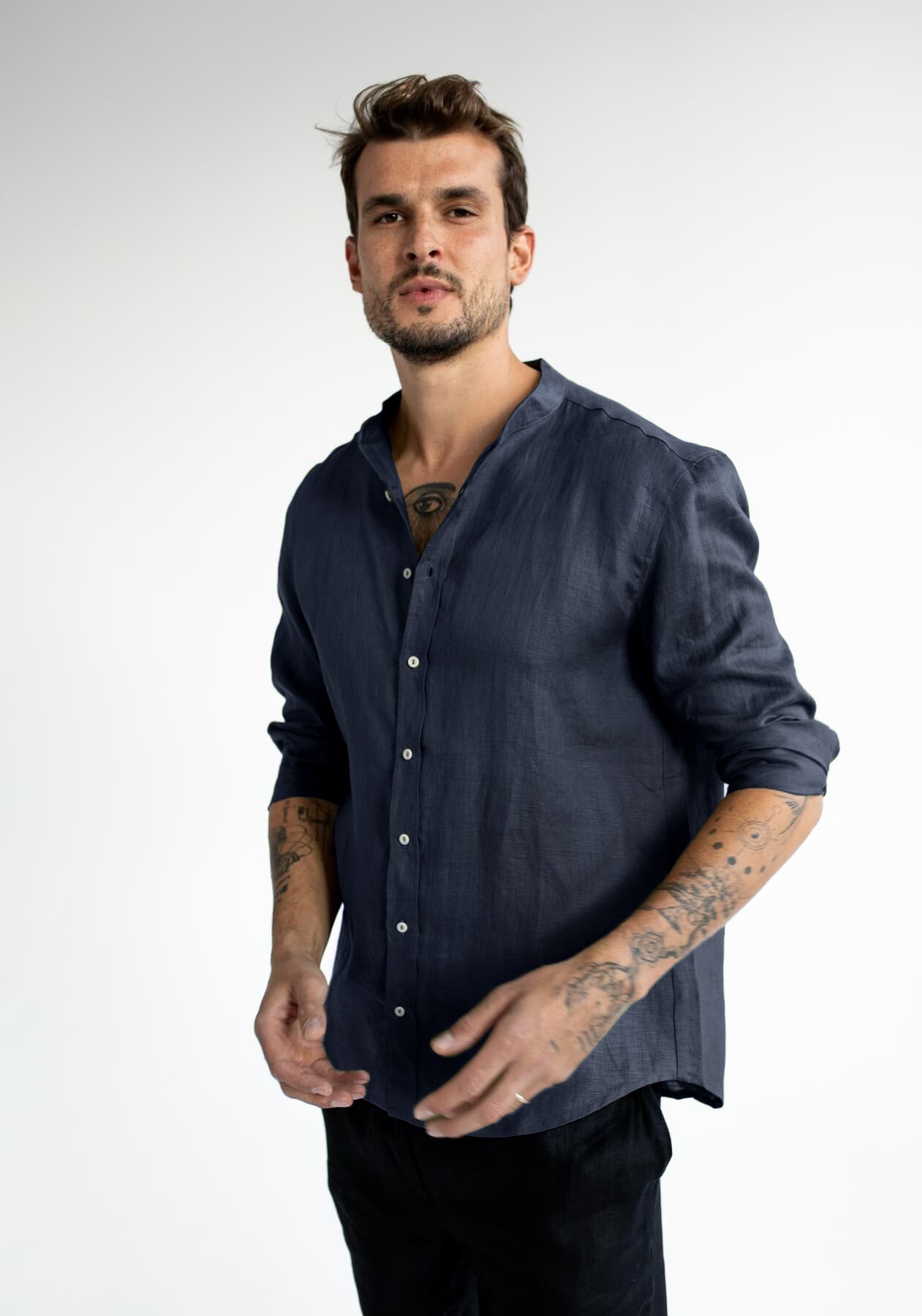 Men linen shirt Deep blue