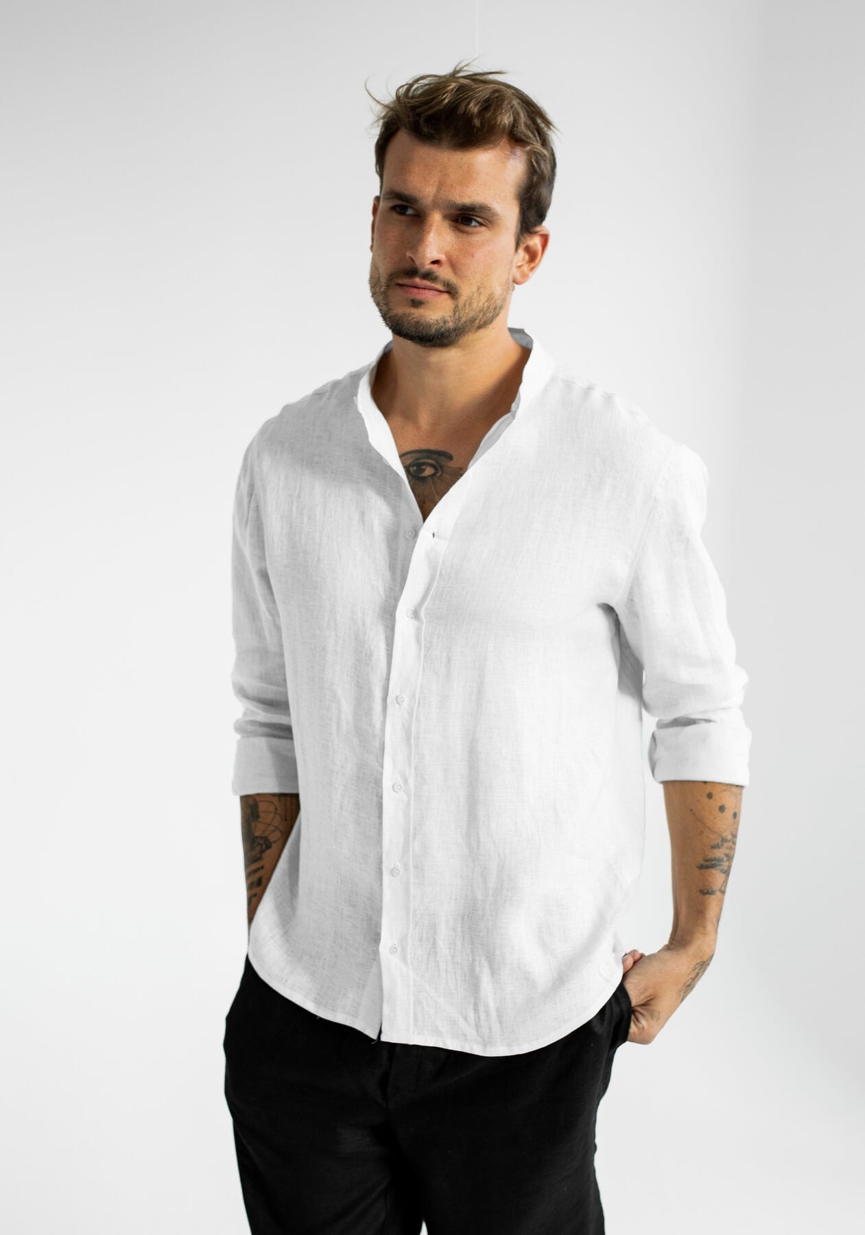 Men linen shirt White