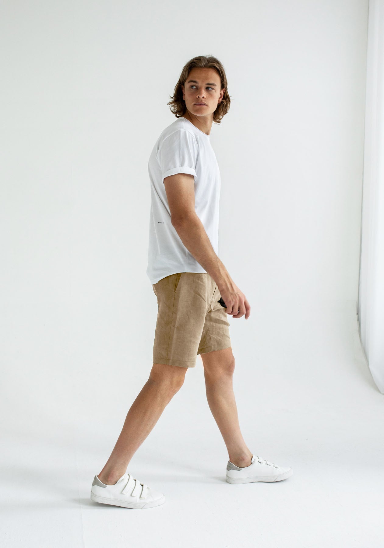 Men linen shorts Beige natural