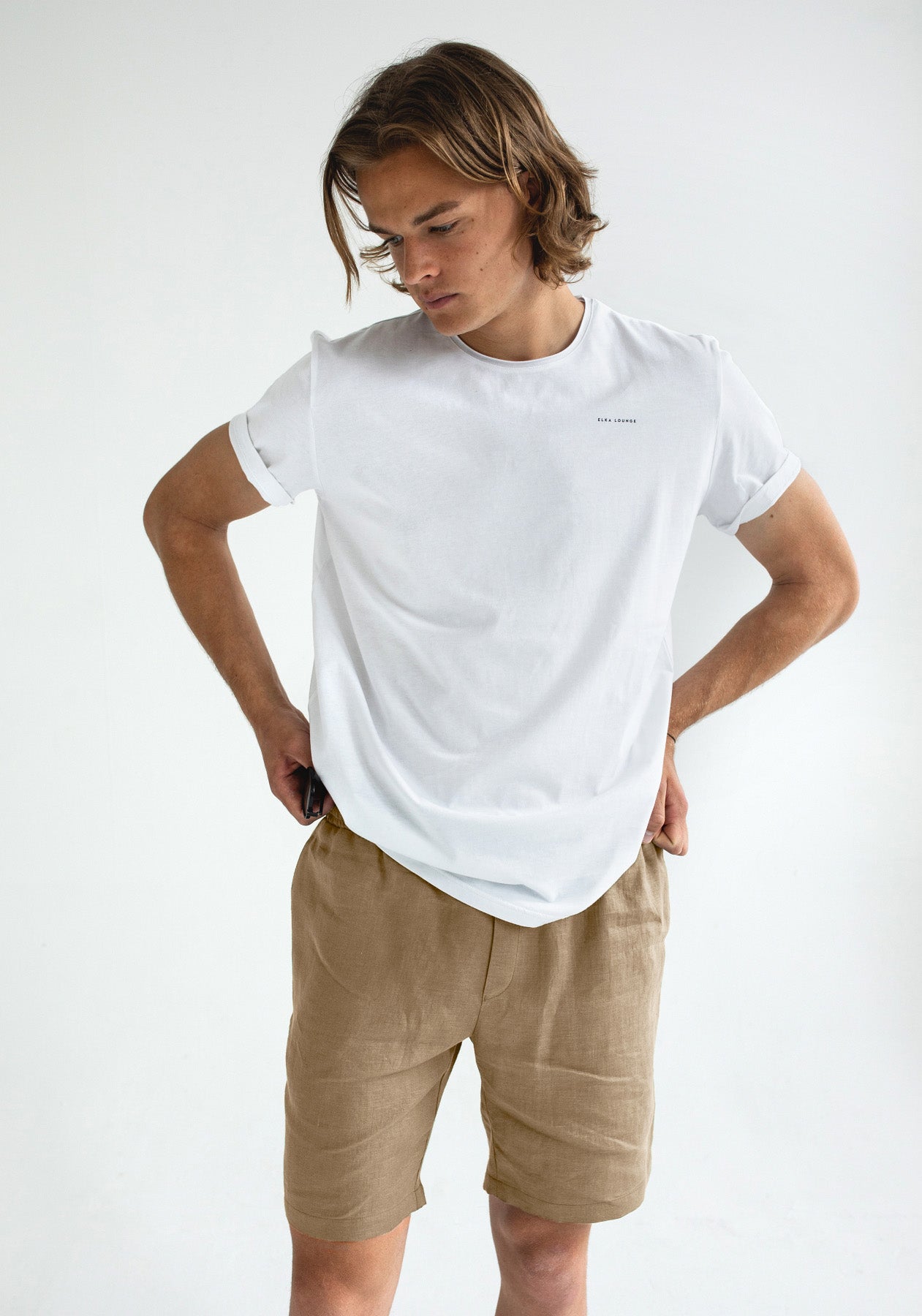 Men linen shorts Beige natural