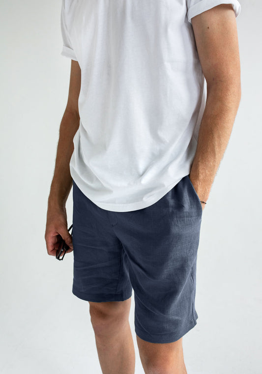 Men linen shorts Deep blue