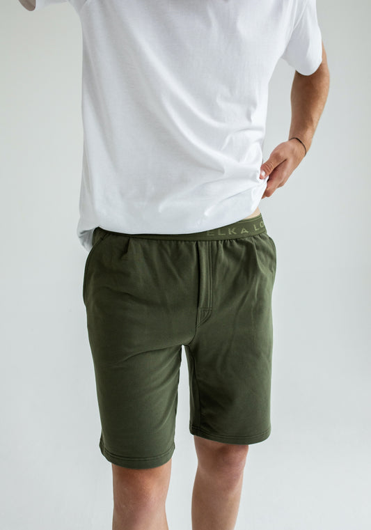 Men sweatpants shorts organic cotton Moss green