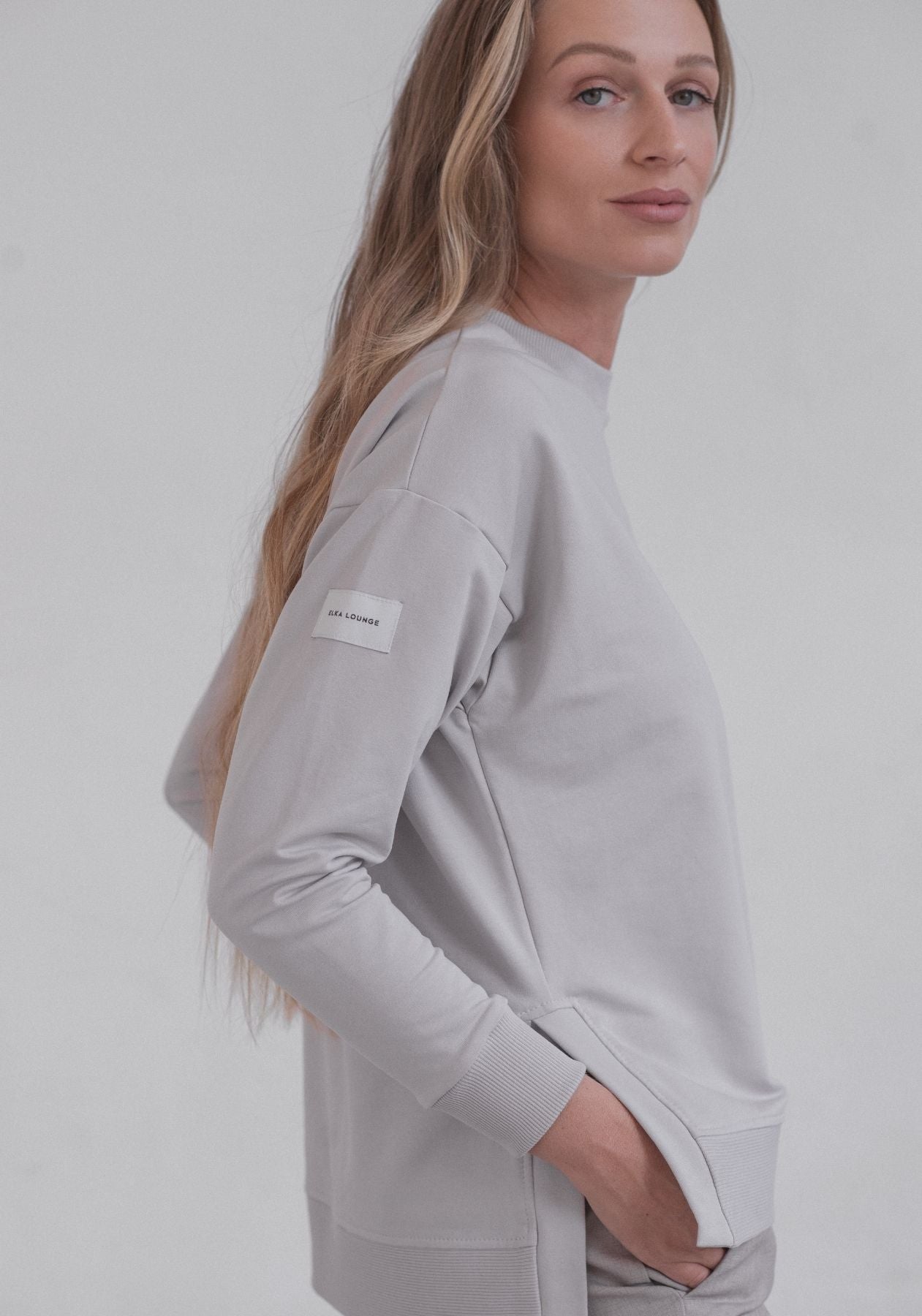 Women Sweatshirt organic cotton Pearl gray - Loose fit