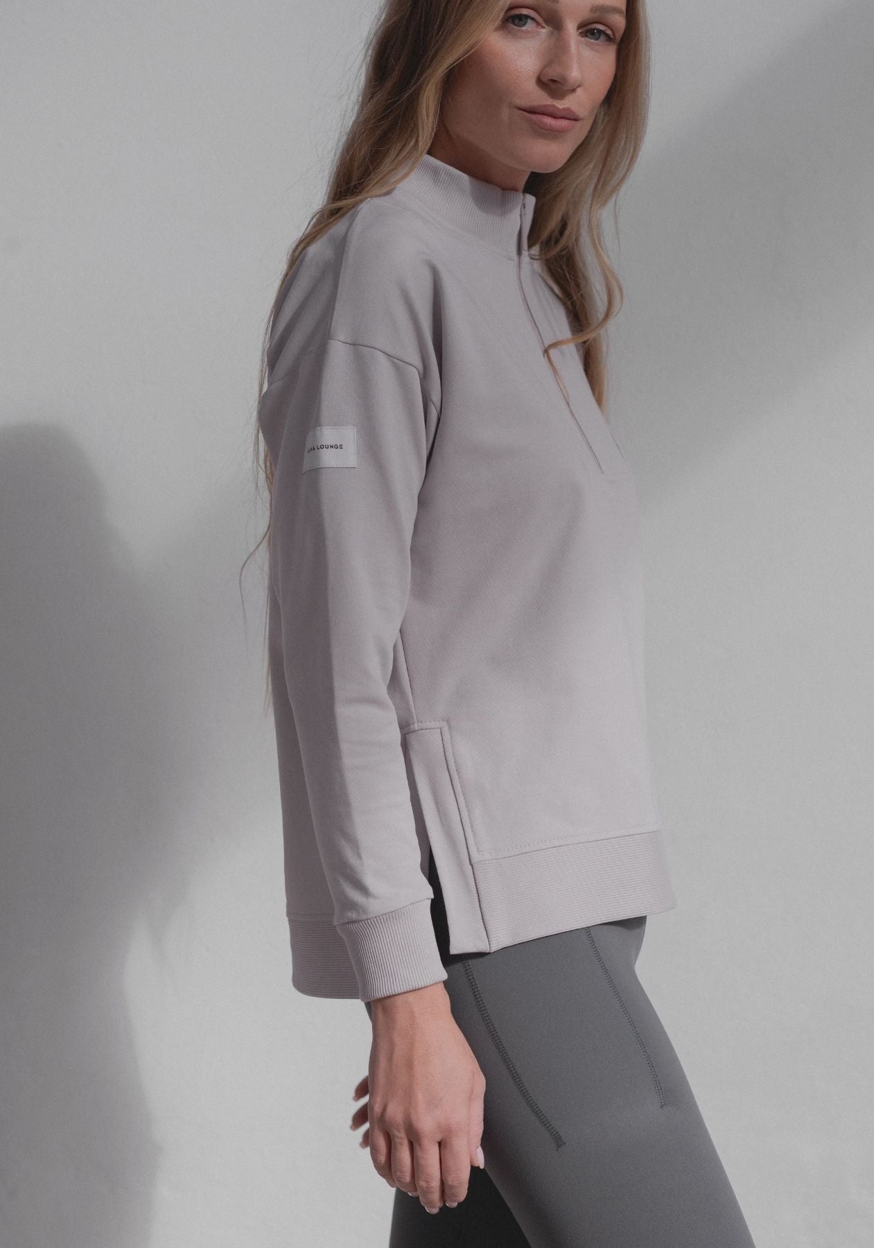 Women bluza Zip-up z bawełny organicznej Pearl gray - Loose fit