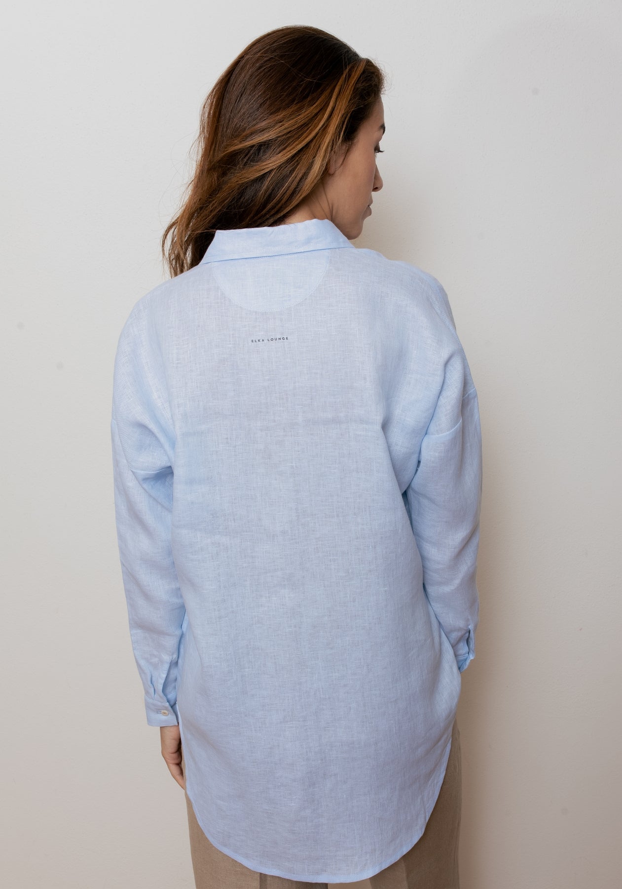 Dámska ľanová košeľa s golierom loose fit - Light blue