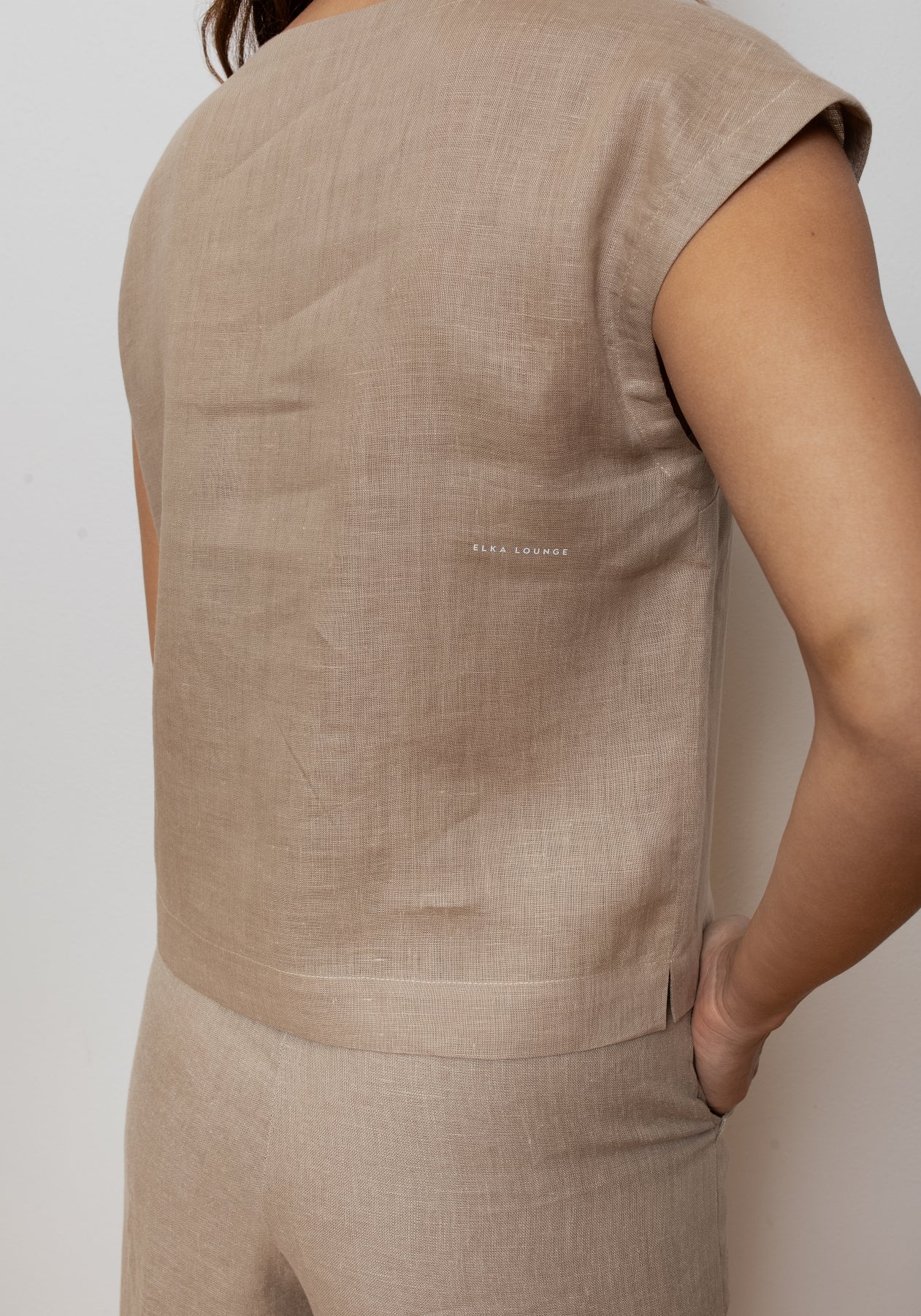 Dámské lněné tričko regular - Beige Natural