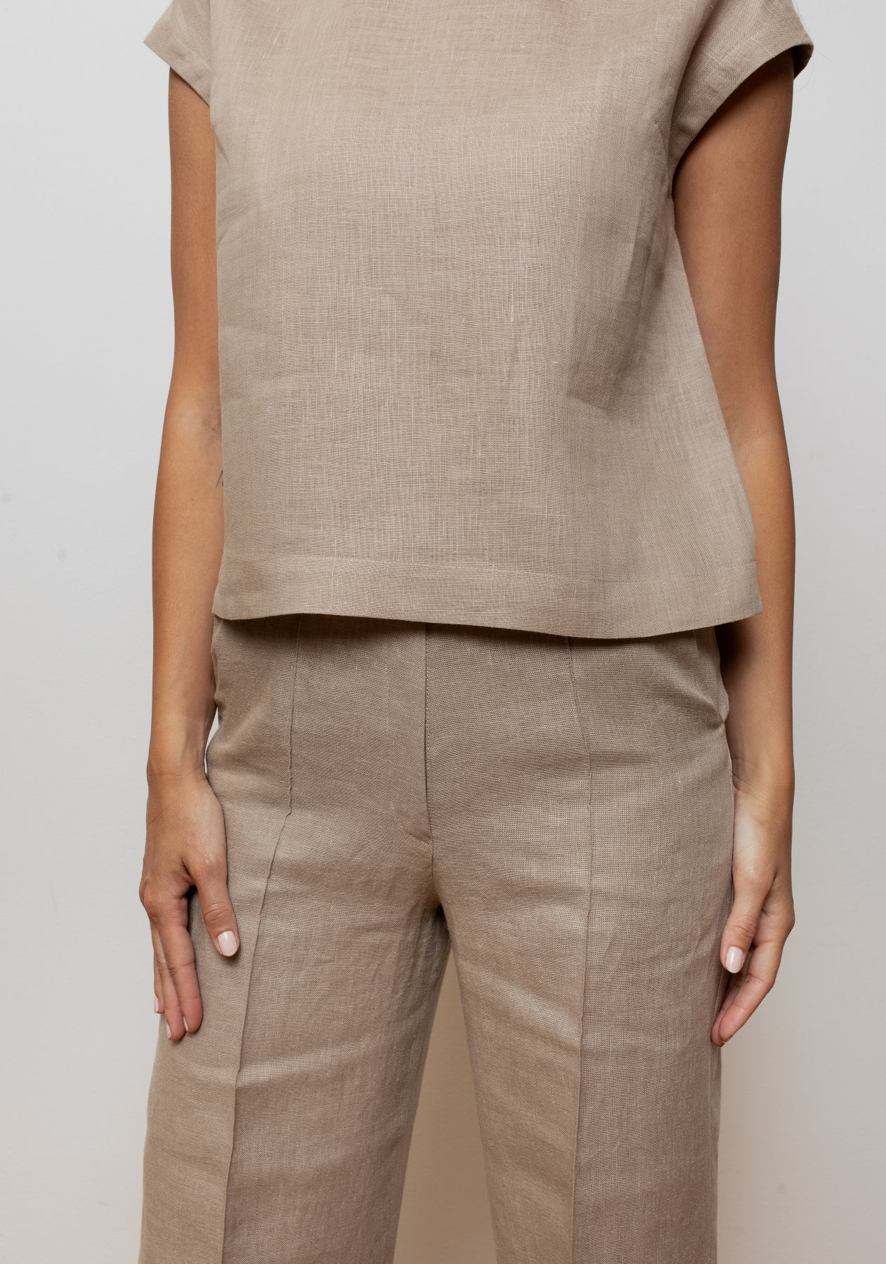 Dámské lněné tričko regular - Beige Natural