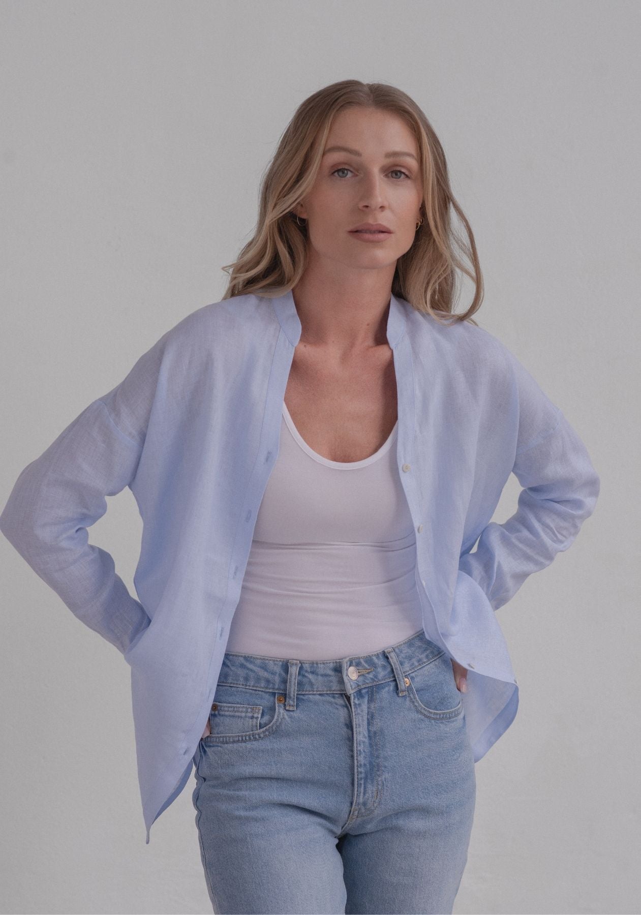 Women linen shirt Light blue