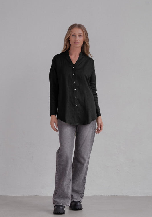 Women linen shirt loose fit Black