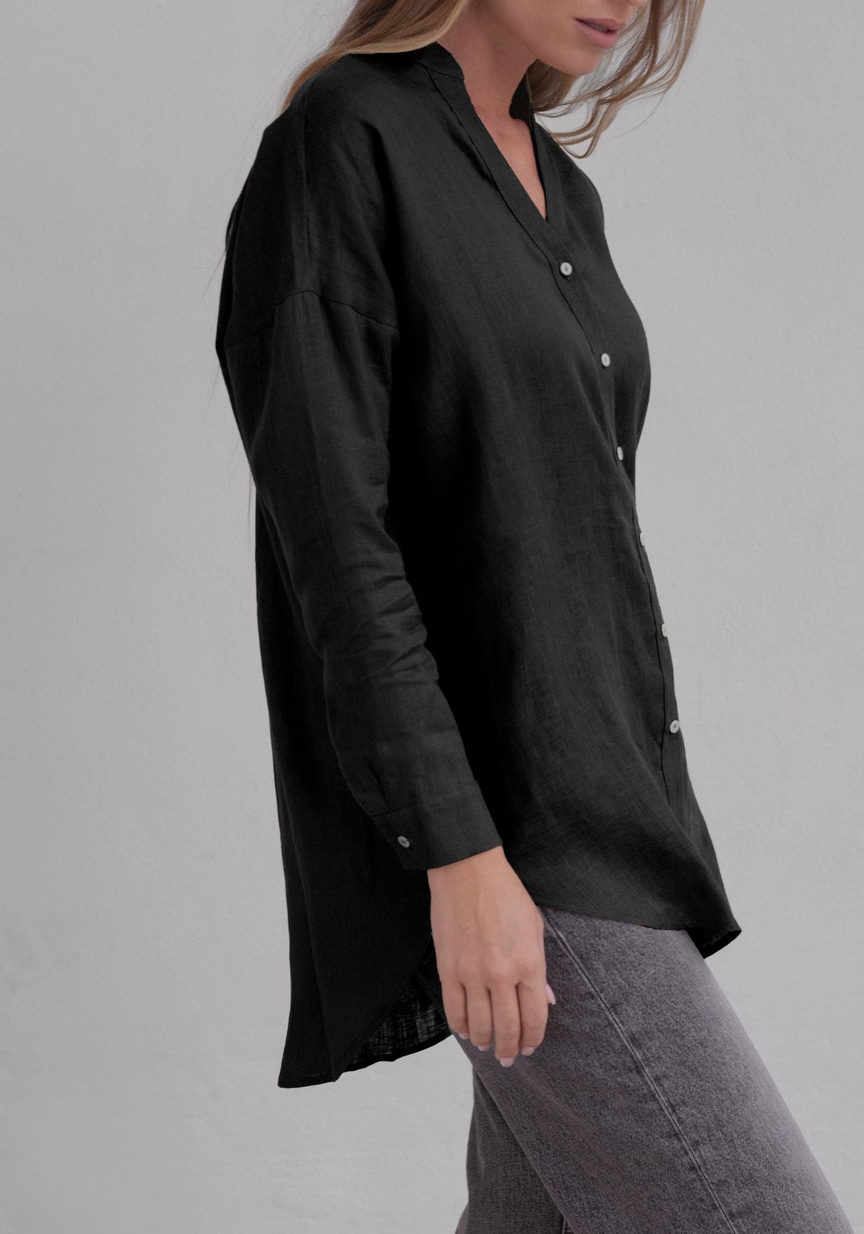 Women linen shirt loose fit Black