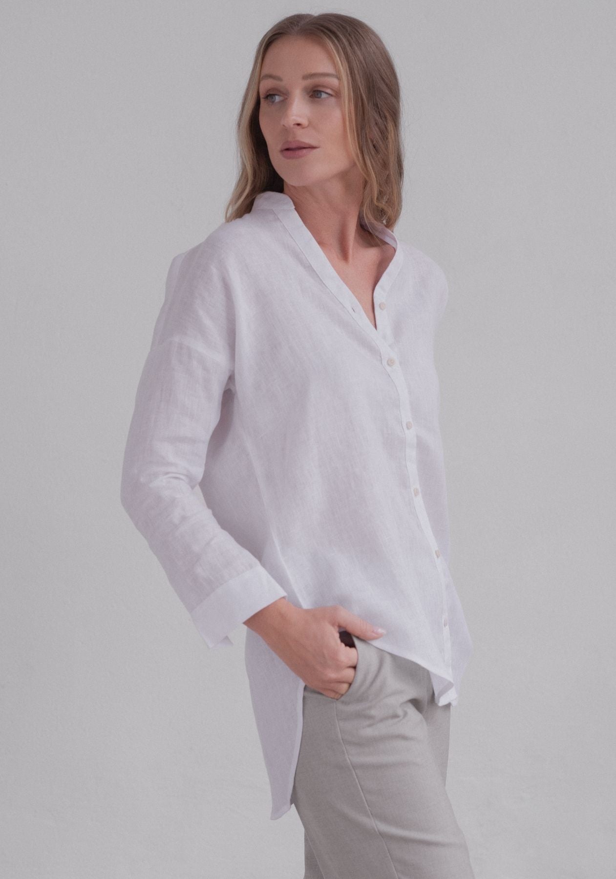 Women linen shirt loose fit White