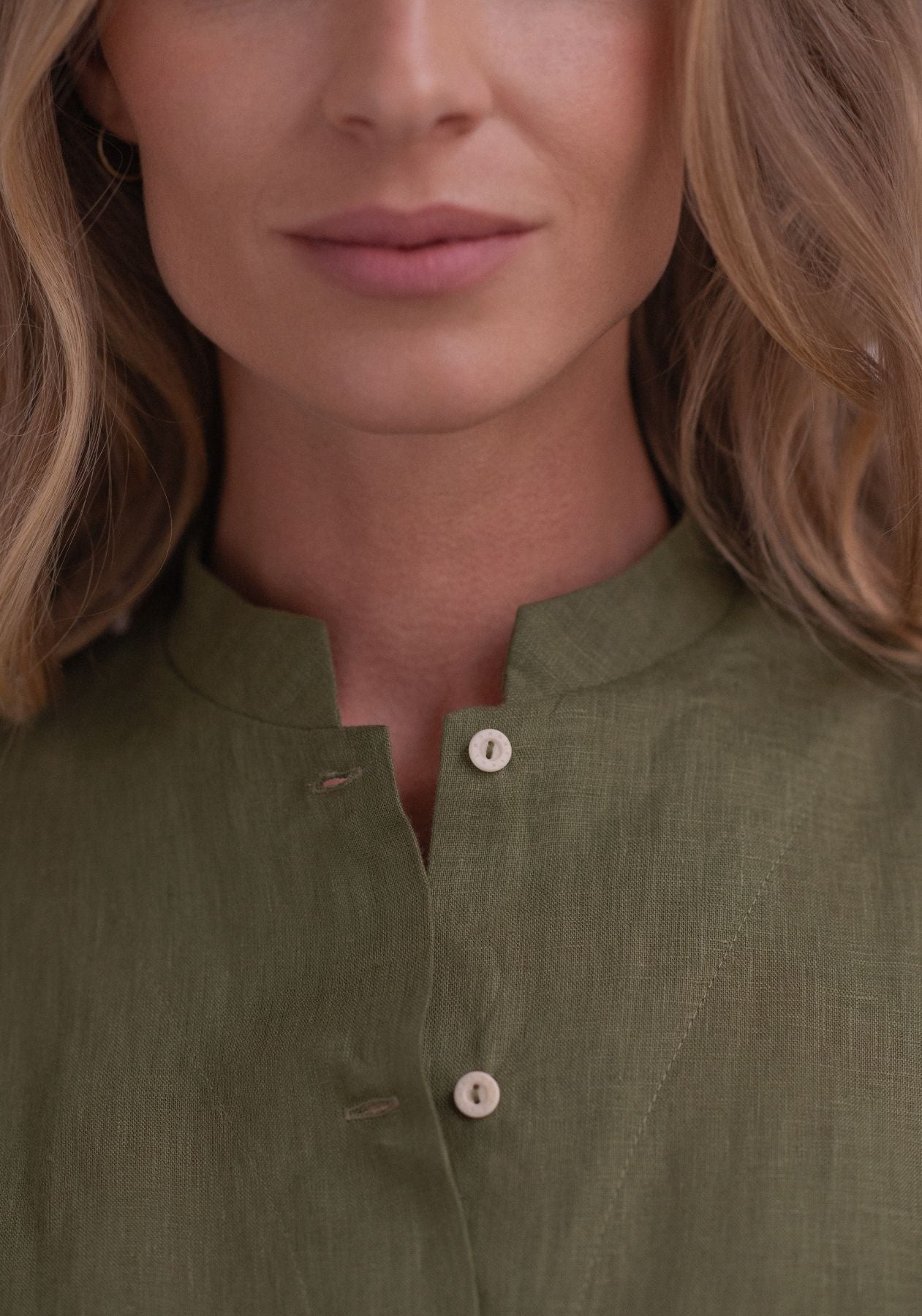 Women linen shirt regular fit Moss green