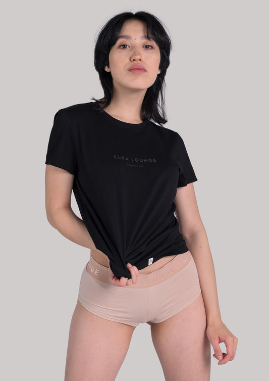 Women t-shirt organic cotton Black-on-black - ethically made Minimalist - regular