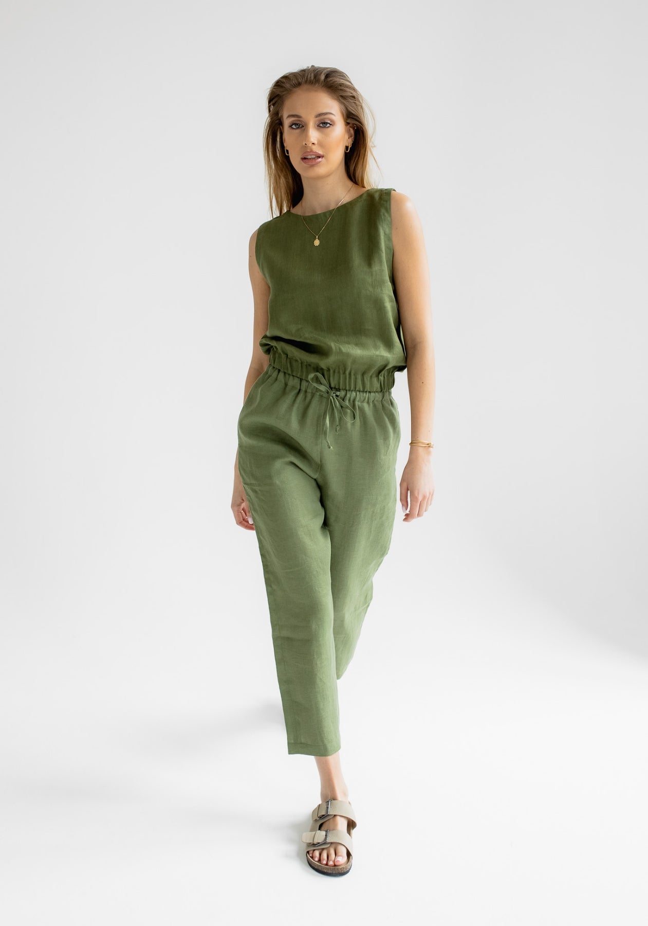 Dámsky ľanový crop top Moss green