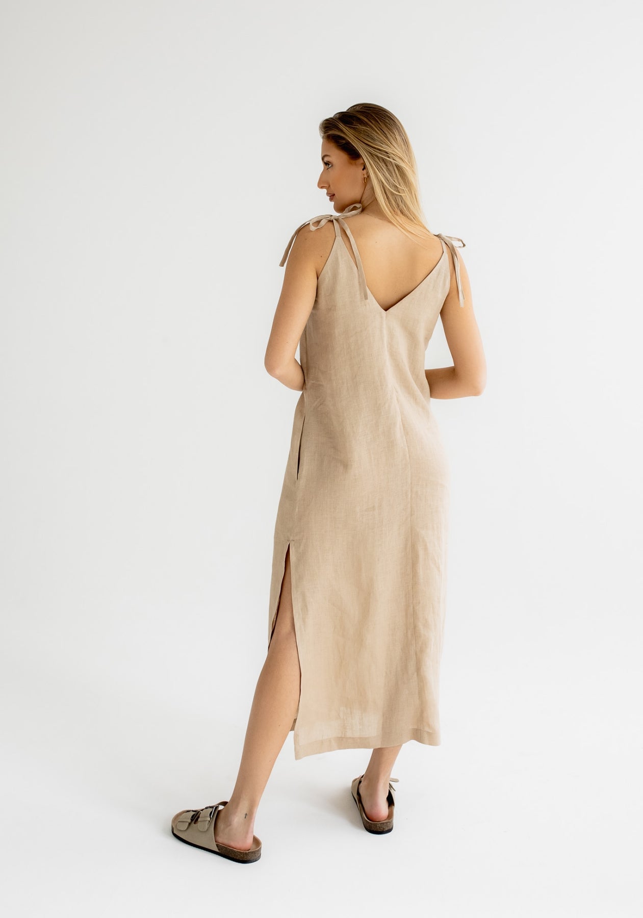 Dámske ľanové šaty long loose fit Beige natural