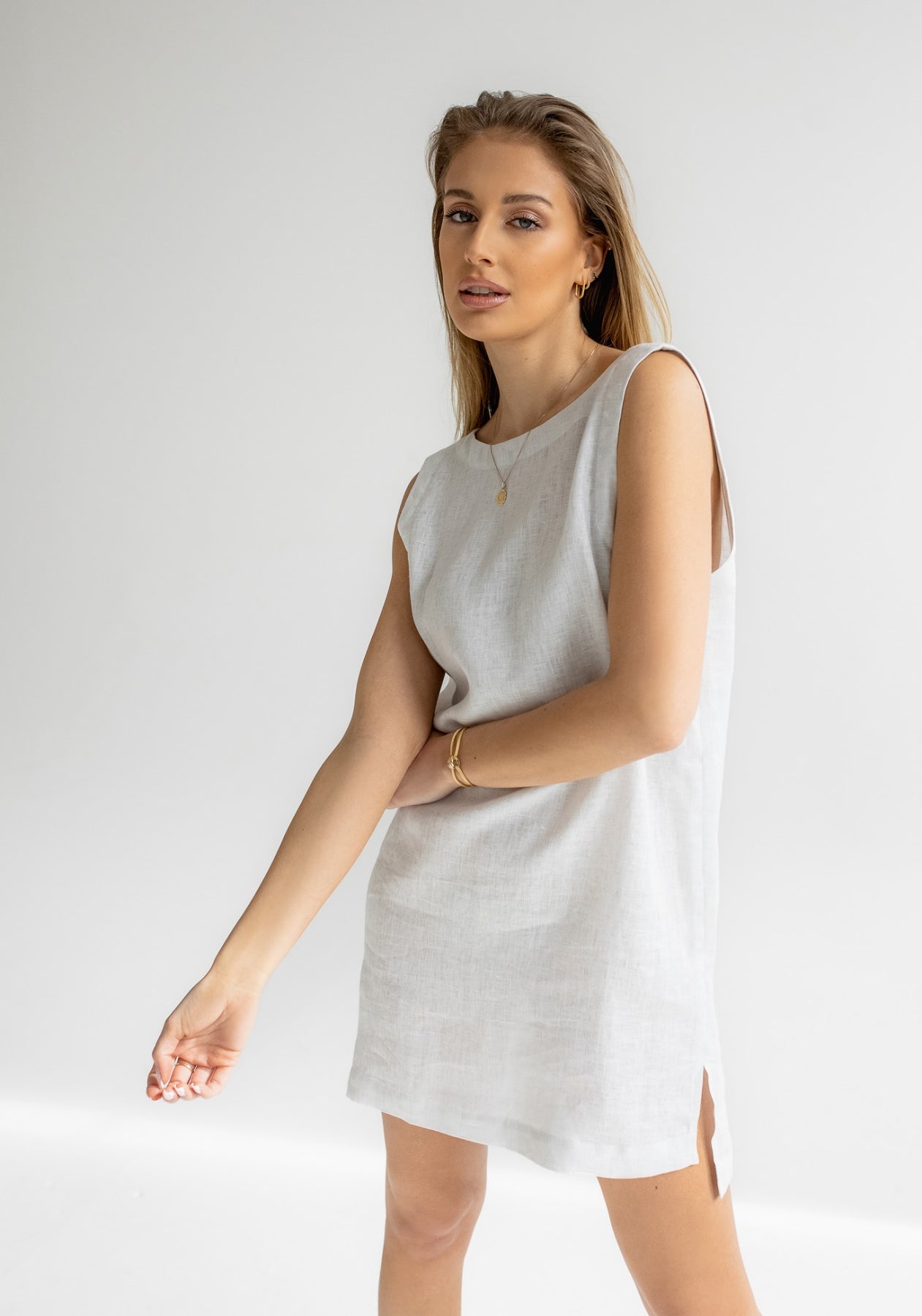 Dámske ľanové šaty short regular fit Pearl gray