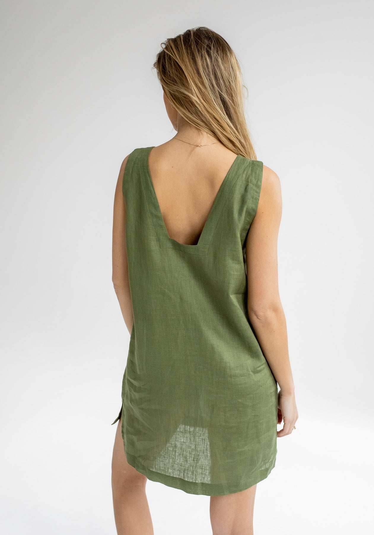 Dámské lněné šaty short regular fit Moss green