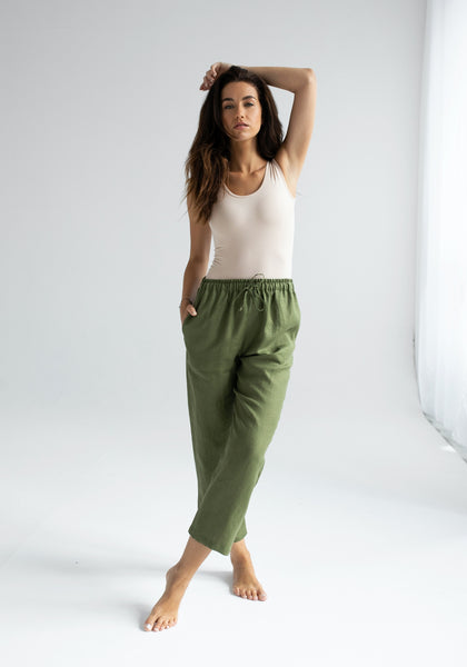 Linen Womens Olive Green Sweatpants Shop Green Joggers Womens