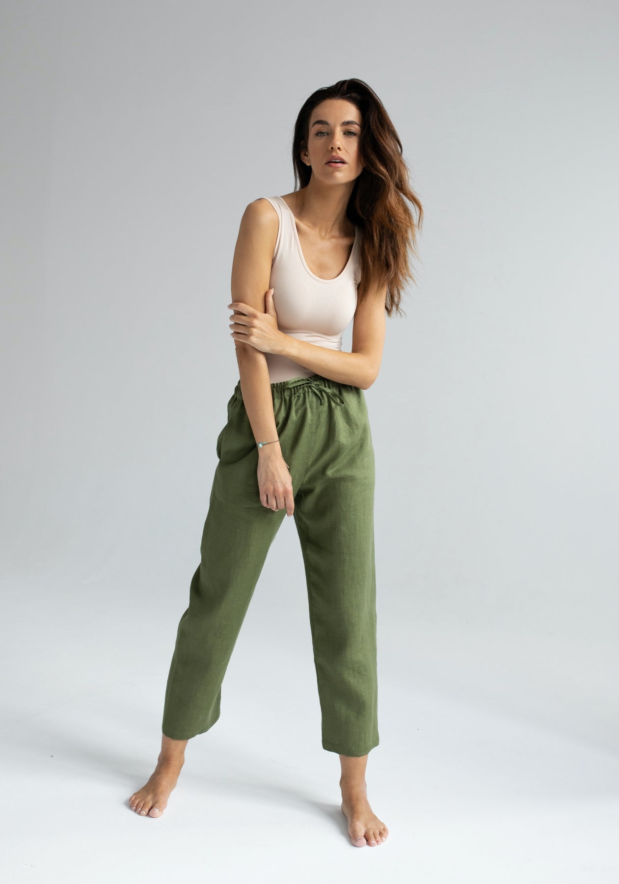 Women linen pants Moss green